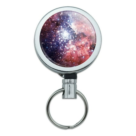 Nebula Space Galaxy Heavy Duty Metal Retractable Reel ID Badge Key Card Tag Holder with Belt