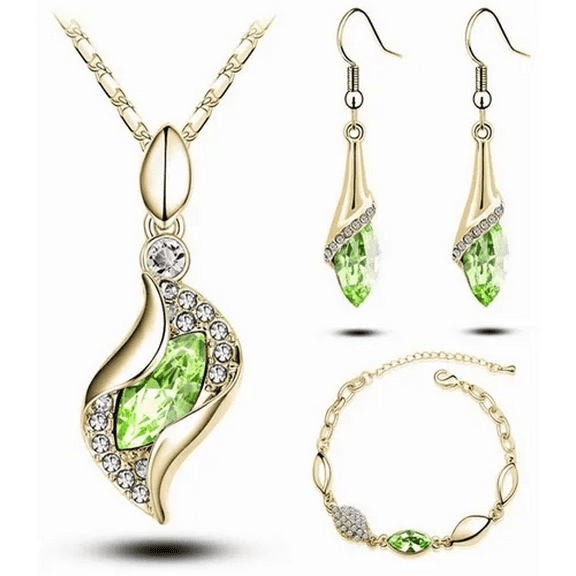 Conjunto De Collar, Aretes Y Brazalete Con Cristales Color Verde Malubero Malu1697