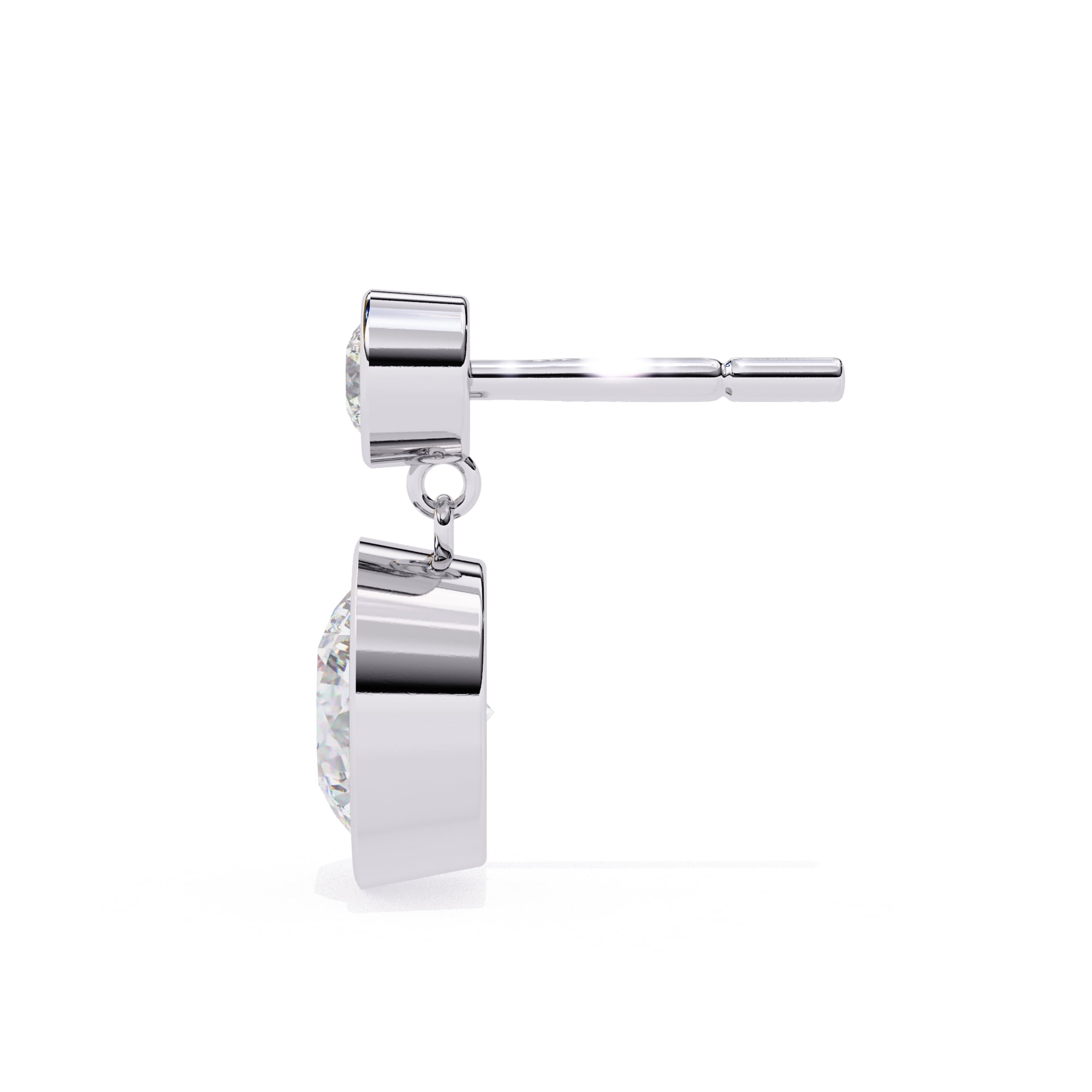 Moissanite Diamond Drop Earrings in Sterling Silver, Round Cut 6mm & 2.7mm Bezel Set with Screw Back