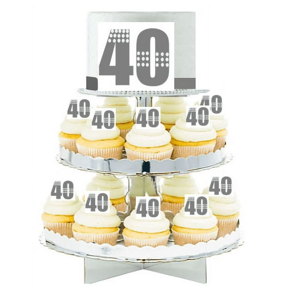 Grey 40th Edible Photo Toppers & Edible Cupcake Decoration Kit