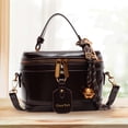 thumbnail image 2 of Retro PU Leather Bucket Bag for Women Zipper Closure Small Crossbody Handbags with Pendant Shoulder Tote Handbag Casual Shopper Handbag for Work & Daily Use (Coffee ), 2 of 10