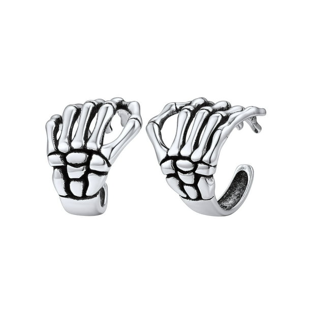 Brazalete calavera mano oreja Silvora para hombres y mujeres plata de ley no-Piercing ajustable