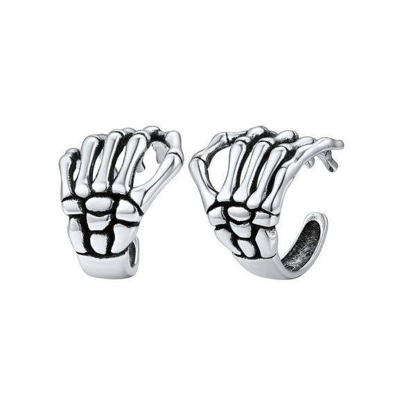 Brazalete calavera mano oreja Silvora para hombres y mujeres plata de ley no-Piercing ajustable