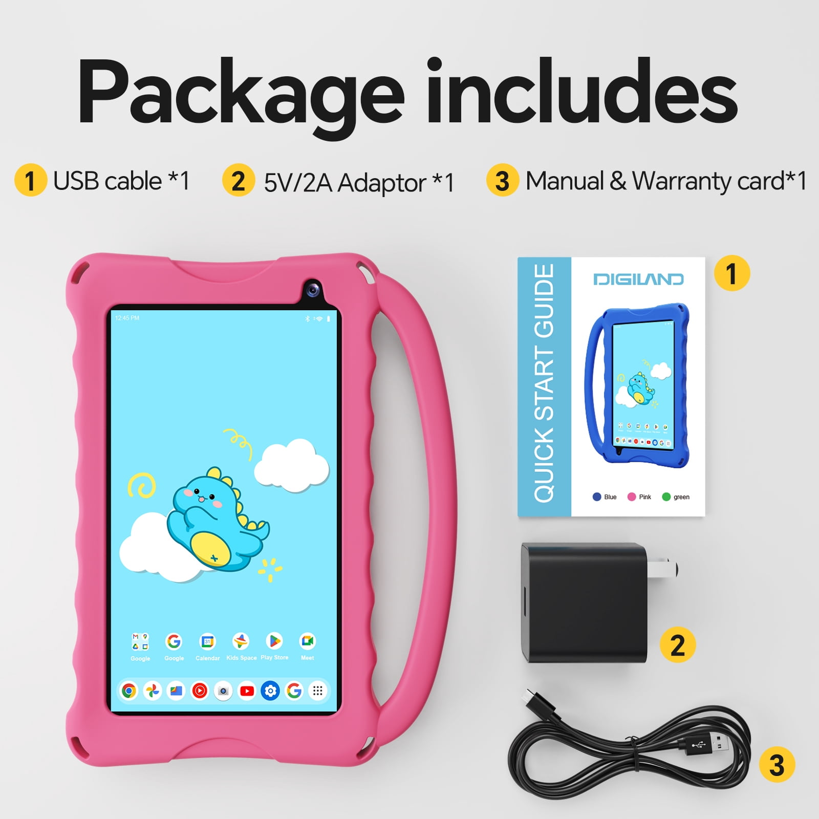 Digiland 7 inch Kids Tablet, 4GB Ram 32GB Rom Android Kids Tablet with Parental Control, Eye Protection Screen for Kids 4-12, Portable Handheld Children Tablet（Pink）