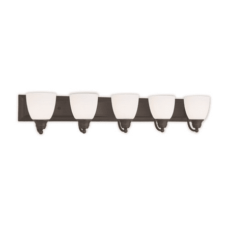 

Bathroom Vanity 5 Light With Hand Blown Satin Opal White Bronze size 36 in 500 Watts - World of Crystal