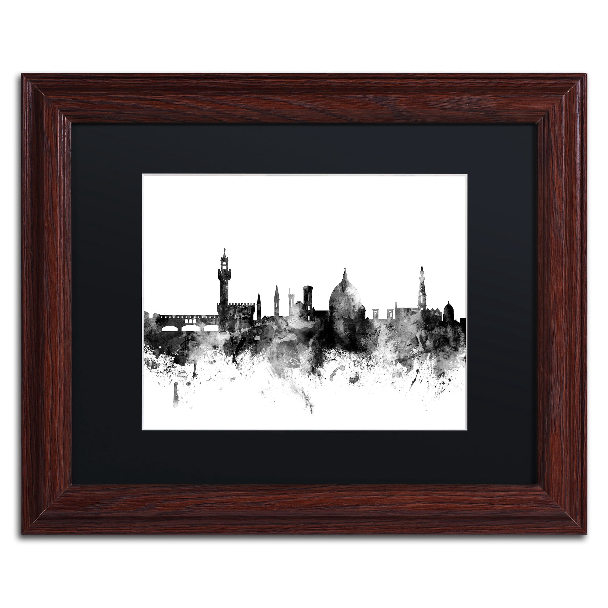 Trademark Fine Art "Florence Italy Skyline B&W" Canvas Art by Michael Tompsett, Black Matte, Wood Frame