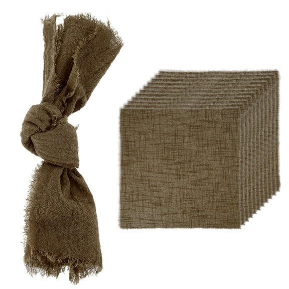 Uxcell 12 Pack Handmade Cloth Napkins, 16.5x16.5 Inch Cotton Napkins with Fringe Square Rustic Table Napkin for Wedding Party Dinner Table Decor Bridal Shower, Brown