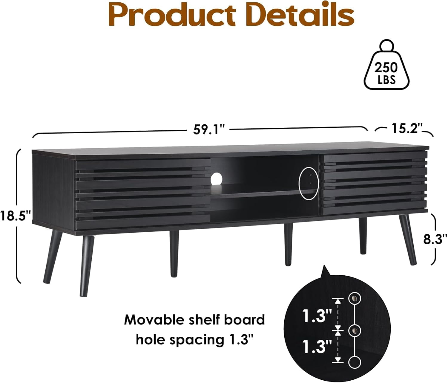 STARY Mid Century Modern TV Stands for up to 70" TV with Storage, Fluted Wood TV Stand for Living Room, Boho Media Console, Entertainment Center with Cable Management