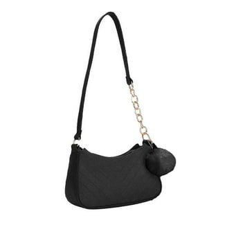TSV Small Leather Shoulder Bag, Black Handbag with Zipper Closure