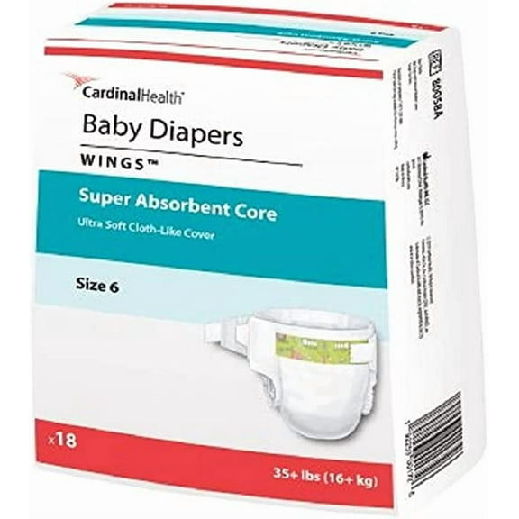Curity Unisex Baby Diapers, Wings, Size 6, 2X-Large Over 35 lbs package quantity: 18 Count