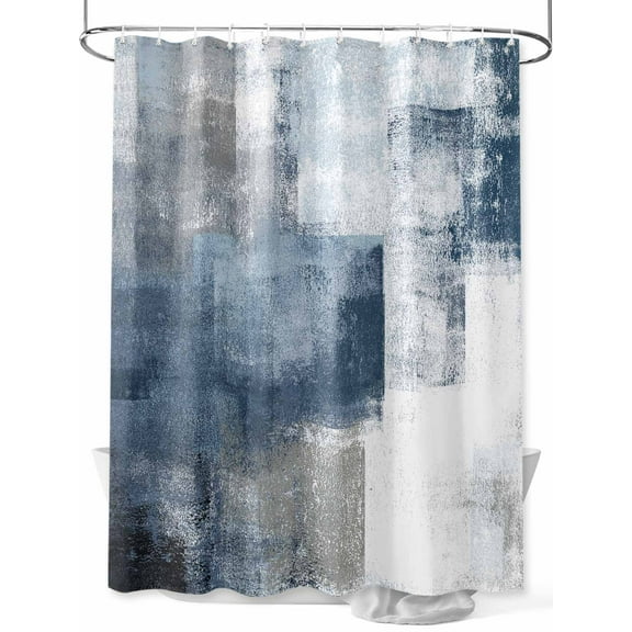 Abstract Art Shower Curtain, Gradient Dark Blue Vintage Minimalist Waterproof Shower Curtain Set with 12 Hooks Lightweight Washable Fabric Shower Curtains for Bathroom 48x72 Inches