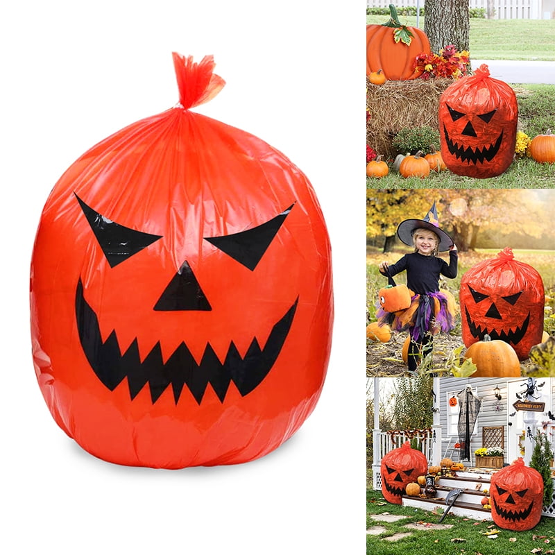 Sucrain 10 Pieces Halloween Pumpkin Lawn Bags Pumpkin Pattern Plastic Leaf Bags for Outdoor Fall Trash Decoration 