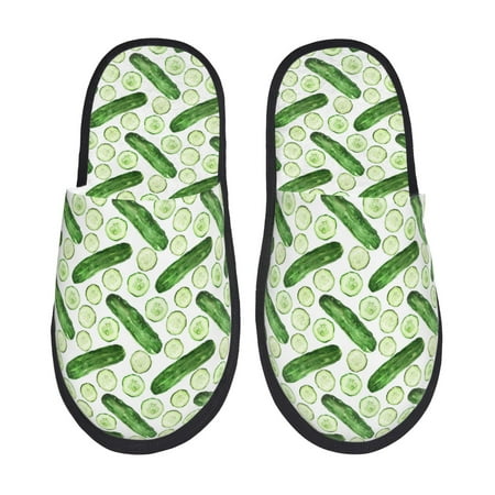 Balery Green Cucumber1 Slient Indoor Furry Fleece Comfort House Shoes Soft Non-Slip Home Shoes Cotton slippers House Slippers-- Medium