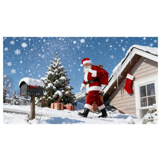 BotaniNest Garage Banner With Santa Snowman For Outdoor Garage Door Holiday Sign