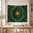 thumbnail image 5 of Golden Sun and Crescent Moon Mandala in Starry Green Backdrop, Mystical Boho for Meditation Enthusiasts, Celestial Wall Art, Housewarming Gift, Tapestry Wall Hanging for Bedroom and Living Room, 5 of 7