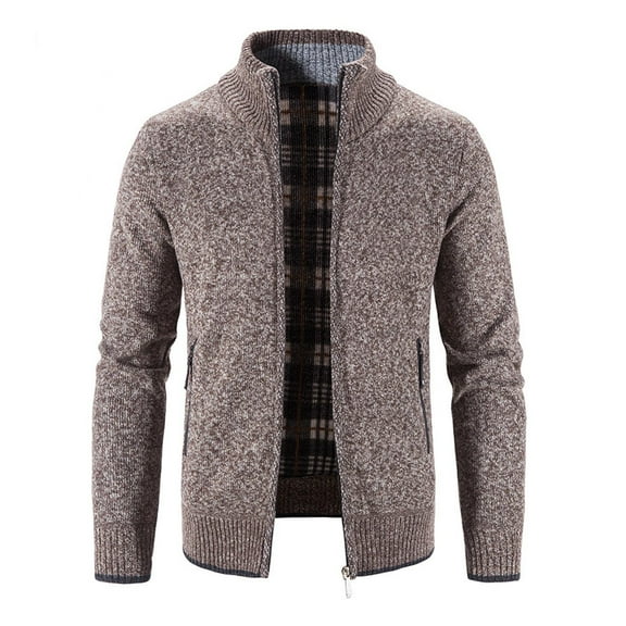 Herrnalise Men's Stand-up Collar Knit Cardigan Sweater Casual Winter Turtleneck Long Sleeve KnittingHooded Cardigan Zipper Sweater Coats Coffee