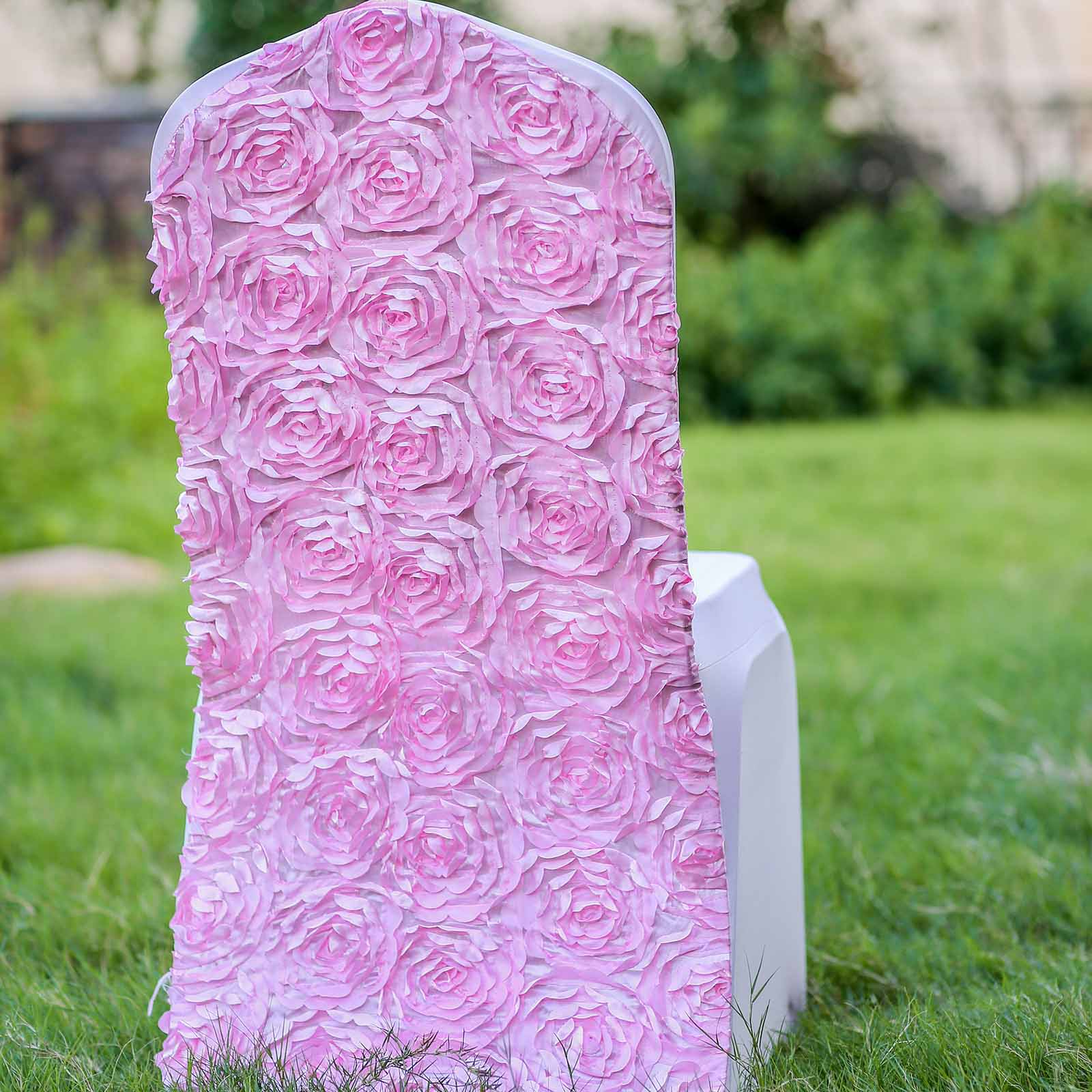 Efavormart Satin Rosette Pink Stretch Banquet Spandex Chair Cover Dinning Event Slipcover For Wedding Party Banquet Catering