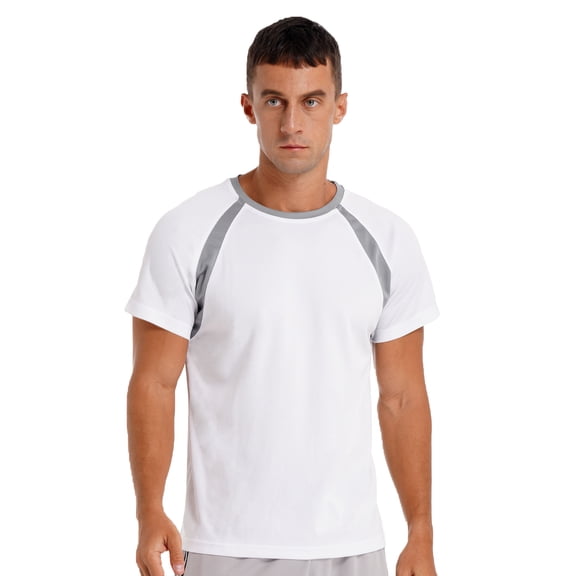 Hansber Men's Workout Athletic Shirt Short Sleeve Gym Top Breathable Quick Dry Base Layers Sports White 4XL