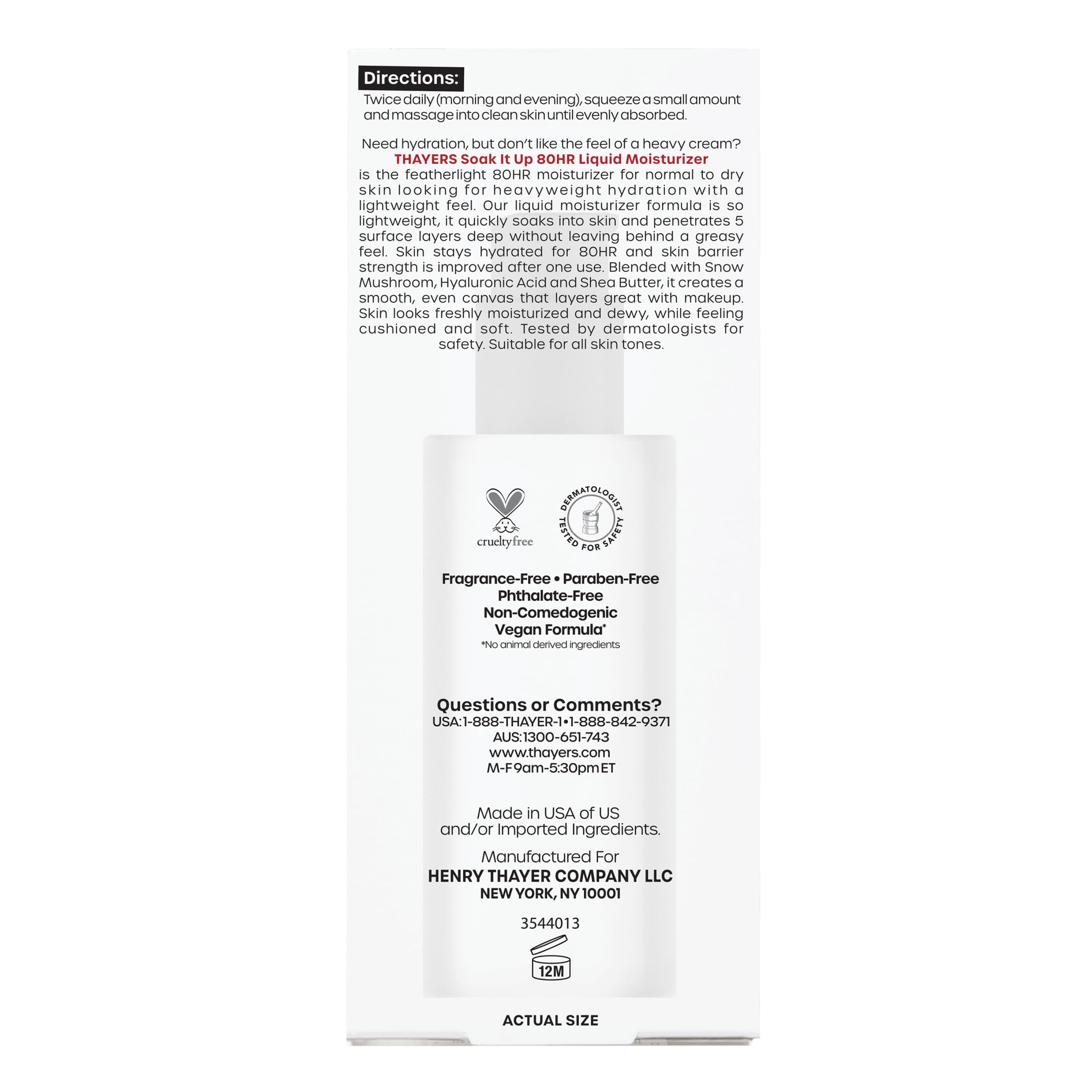 Thayers Face Care Soak it up 80hr Liquid Moisturizer, 2.5 fl oz