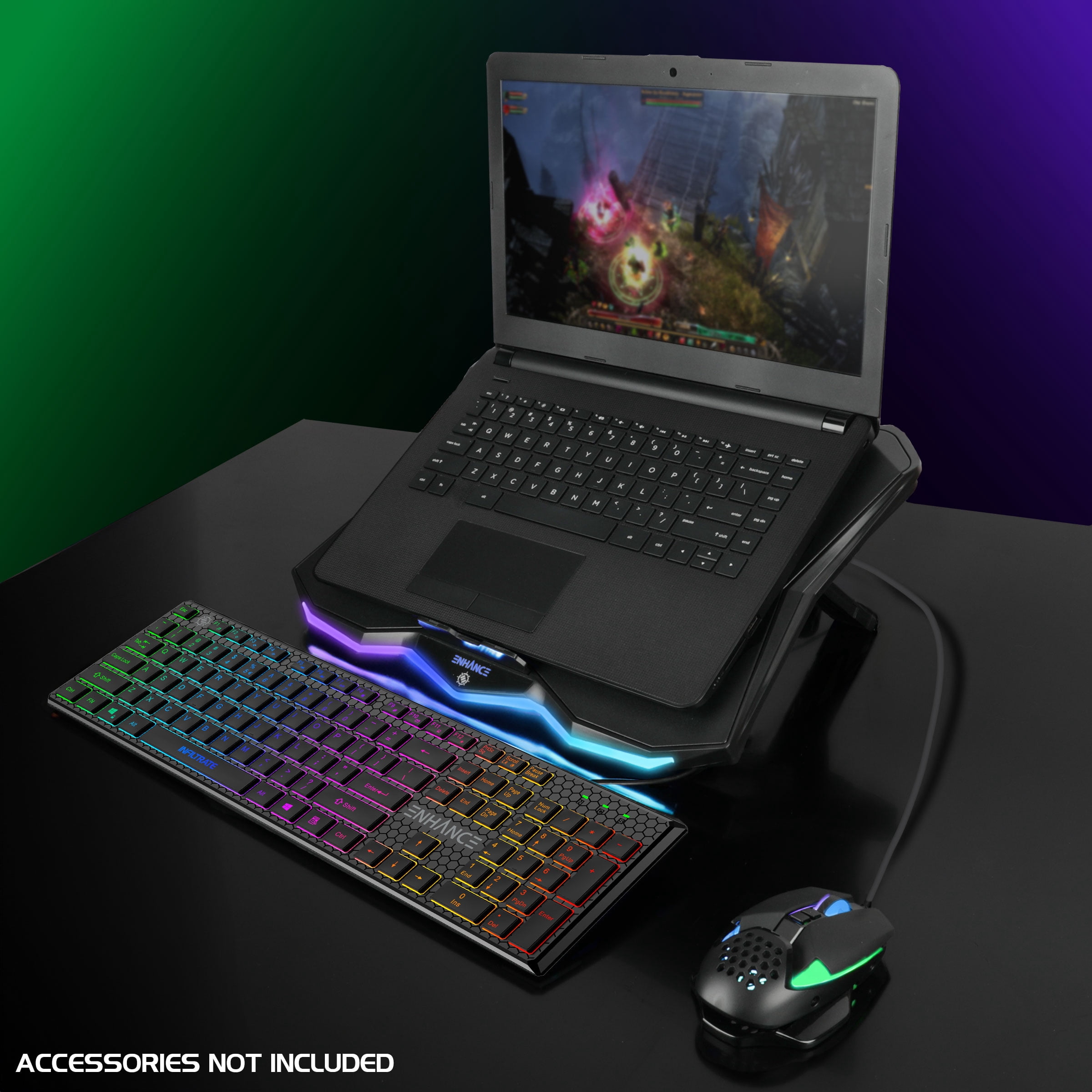 ENHANCE Infiltrate 3 RGB Gaming Laptop Cooler - 8 Fans, Adjustable, USB Hub for 13-17.3" Laptops