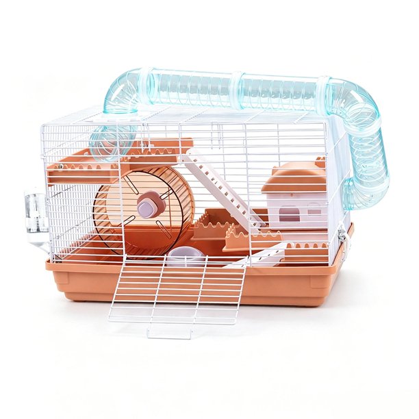 Jaula para hámster con para esconderse, comedero portátil con rueda de correr, hogar para animales pequeños, casa para hámsteres y cobayas. Naranja