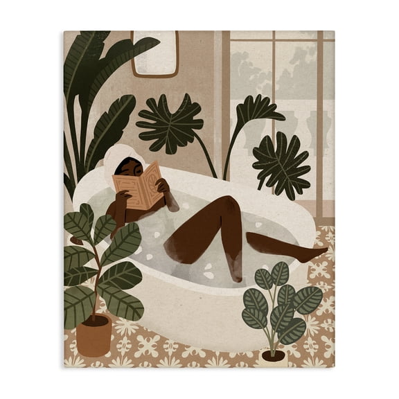 Stupell Industries Eclectic Female Reading in Bath Tropical Palm Plants Canvas Art, 16 x 20, by Victoria Barnes