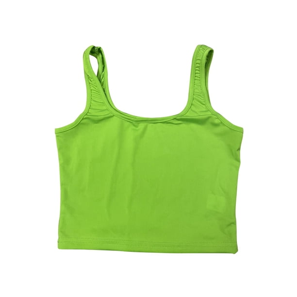 Top corto para mujer, camiseta sin mangas corta con tirantes anchos a la moda para hacer ejercicio, caminar, descansar, gimnasio verde fluorescente