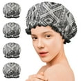thumbnail image 7 of Shower Caps,White Geometric Diamond Striped Pattern Waterproof Shower Cap for Women 4 Pieces,Double Reusable Hair Cover for Shower PEVA Elastic Stretch Hem, 7 of 7