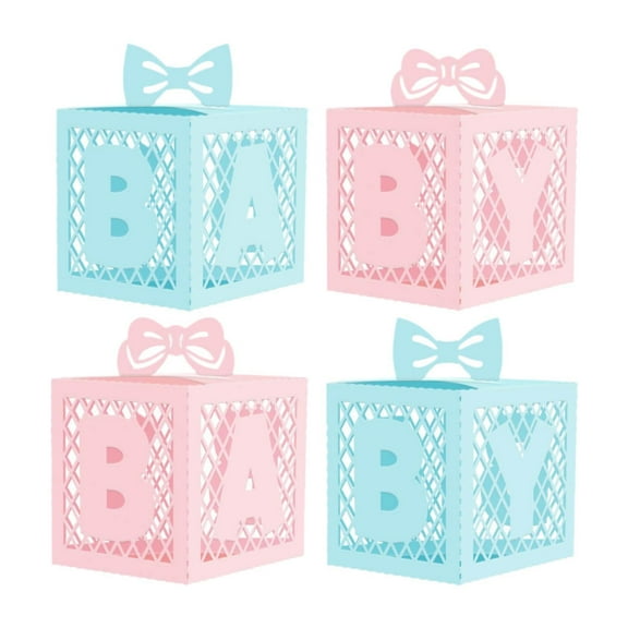 Kuntesetty 4 Pieces Baby Boxes with Letters Centerpiece Baby Shower Backdrop Blocks Box