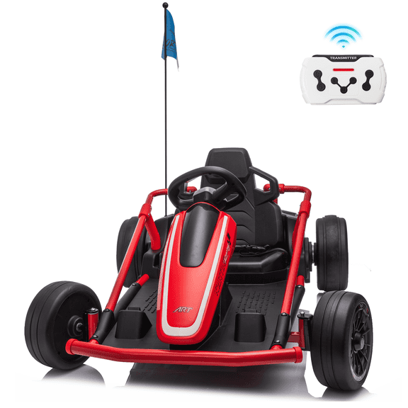 Funride 24V Go Kart for Kids with Remote Control, 14Ah Battery Long Runtime Electric Go Kart for Ages 6–12, Adjustable Speed Up to 10 MPH, Metal Frame, Music & Bluetooth, Red