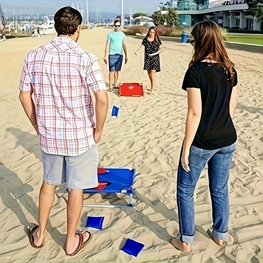 Portable Foldable Cornhole Bean Bag Toss Game Set, Red & Blue Boards with 8 Bean Bags, for Backyard, Beach, Tailgating & Family Outdoor Activities