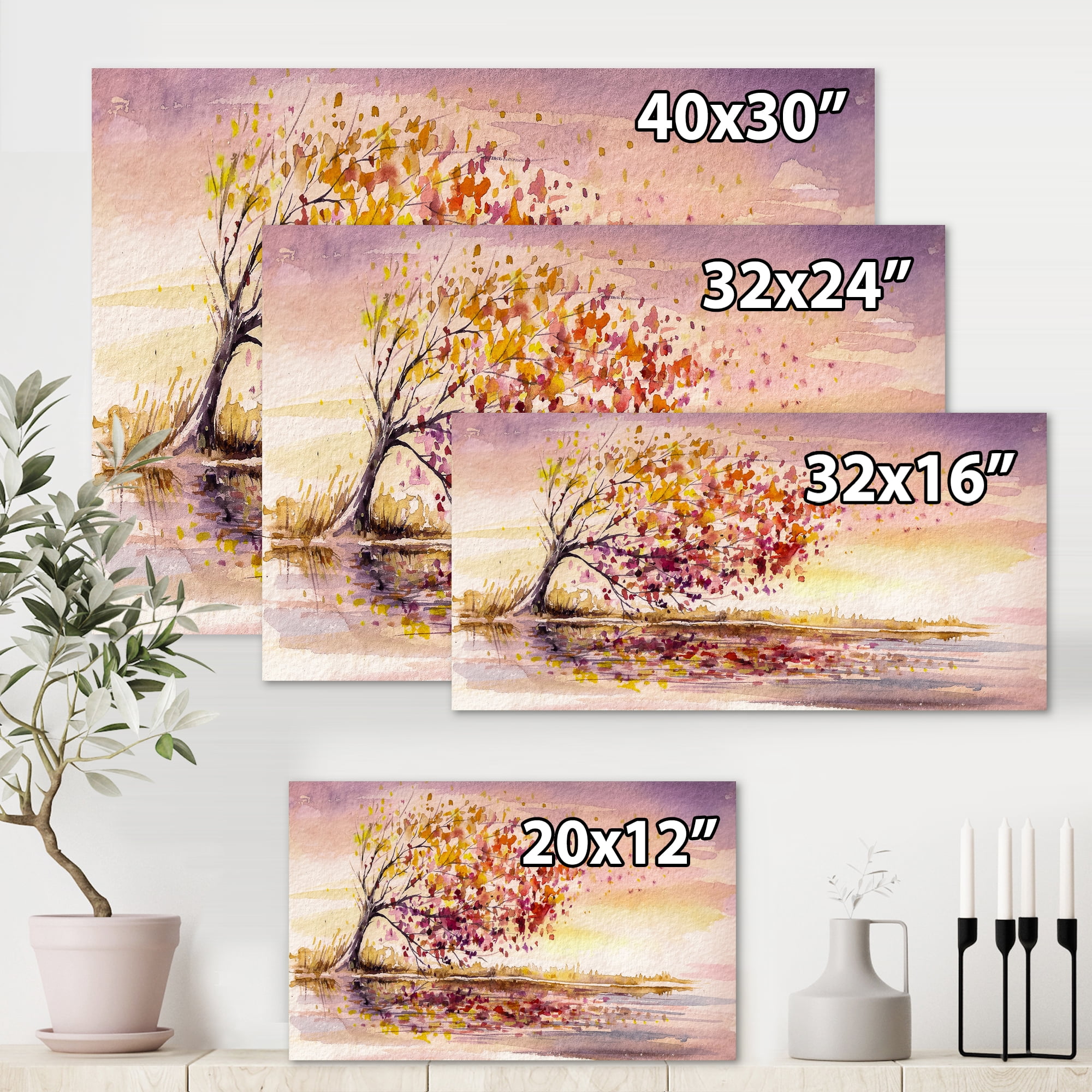 Designart ' Orange and Yellow Autumn Tree ' Traditional Canvas Wall Art Print