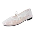 thumbnail image 2 of Gpaecead Women's Sequin Lace Mary Jane Flats Breathable Slip On Bow Strap Comfort Casual Summer Shoes For Party, F-White, 2 of 8