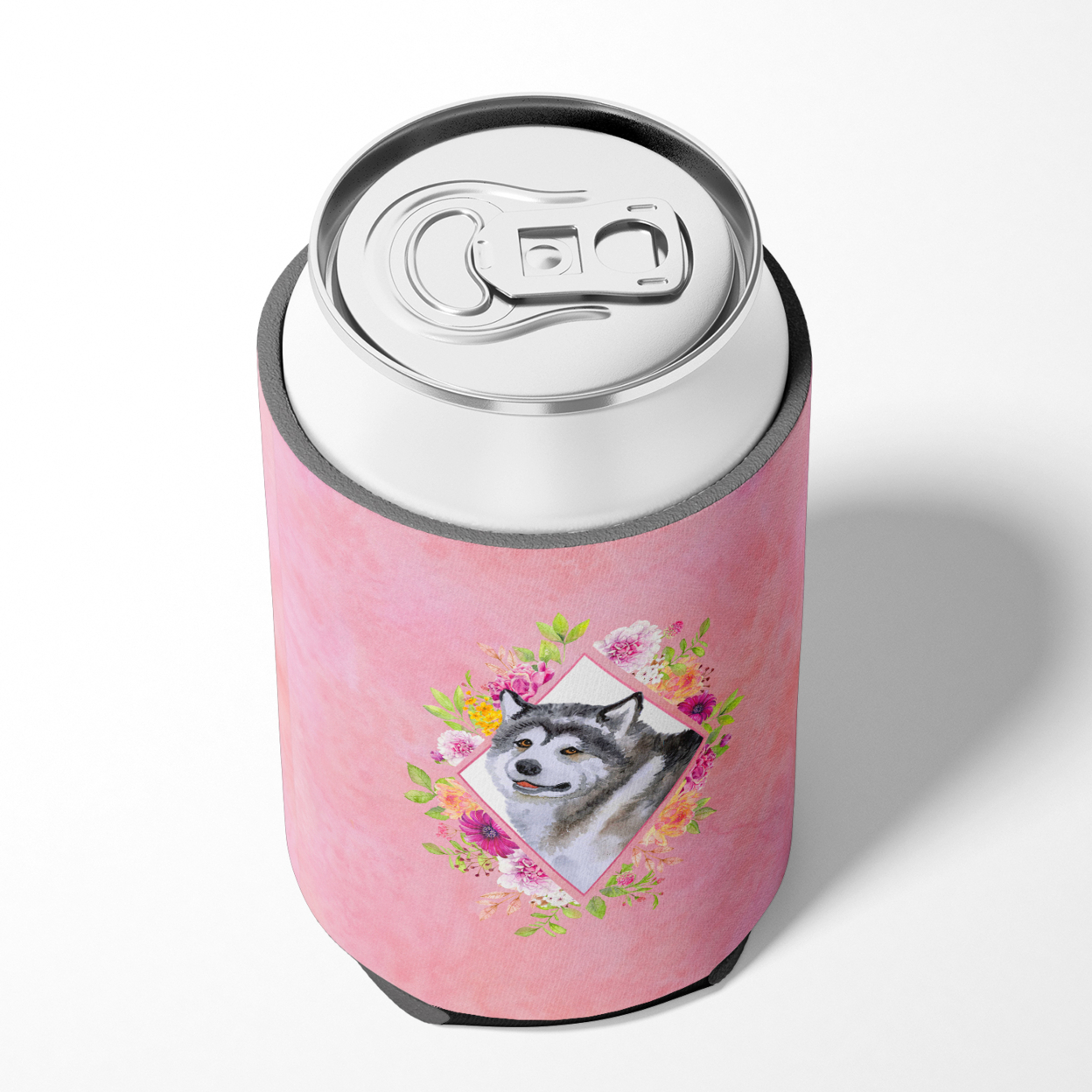 Carolines Treasures CK4112CC Alaskan Malamute Pink Flowers Can or Bottle Hugger Can Hugger multicolor