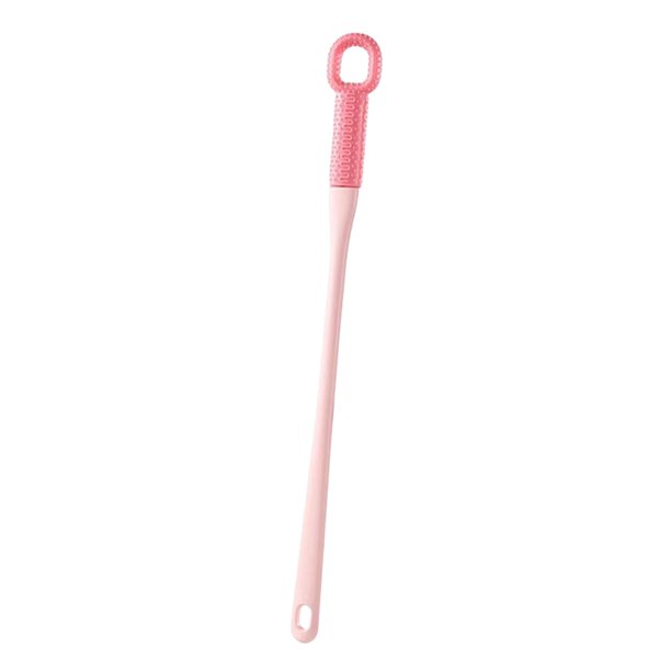 Cepillo para limpiar el hueco de los dedos, limpiador de pies, suave, con mango largo, elimina la piel muerta. Rosa de cerdas cortas