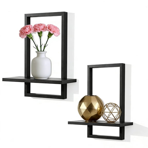 Square Floating Shelves, Solid Wood Wall-Mounted Plant Stand, Space-Saving Shelf for Bathroom, Office, Bedroom Decor, Set of 2