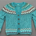 thumbnail image 4 of Wang6 Womens Chunky Plus Size Cardigan Sweaters Trendy Fall Open Front Button down Knit Sweater Causal Long Sleeve Loose Knitted Tops Ladies Crew Neck Vintage Jacquard Outwear Sky Blue XL, 4 of 4