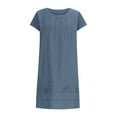 thumbnail image 6 of Lovzfmll Womens Summer Dresses, Womens 2024 Summer Breathable Casual Mini Dress Flowy Lightweight Round Neck Short Sleeved Pleated Solid Color Cotton Linen Loose Fitting Dress Navy 2XL, 6 of 8