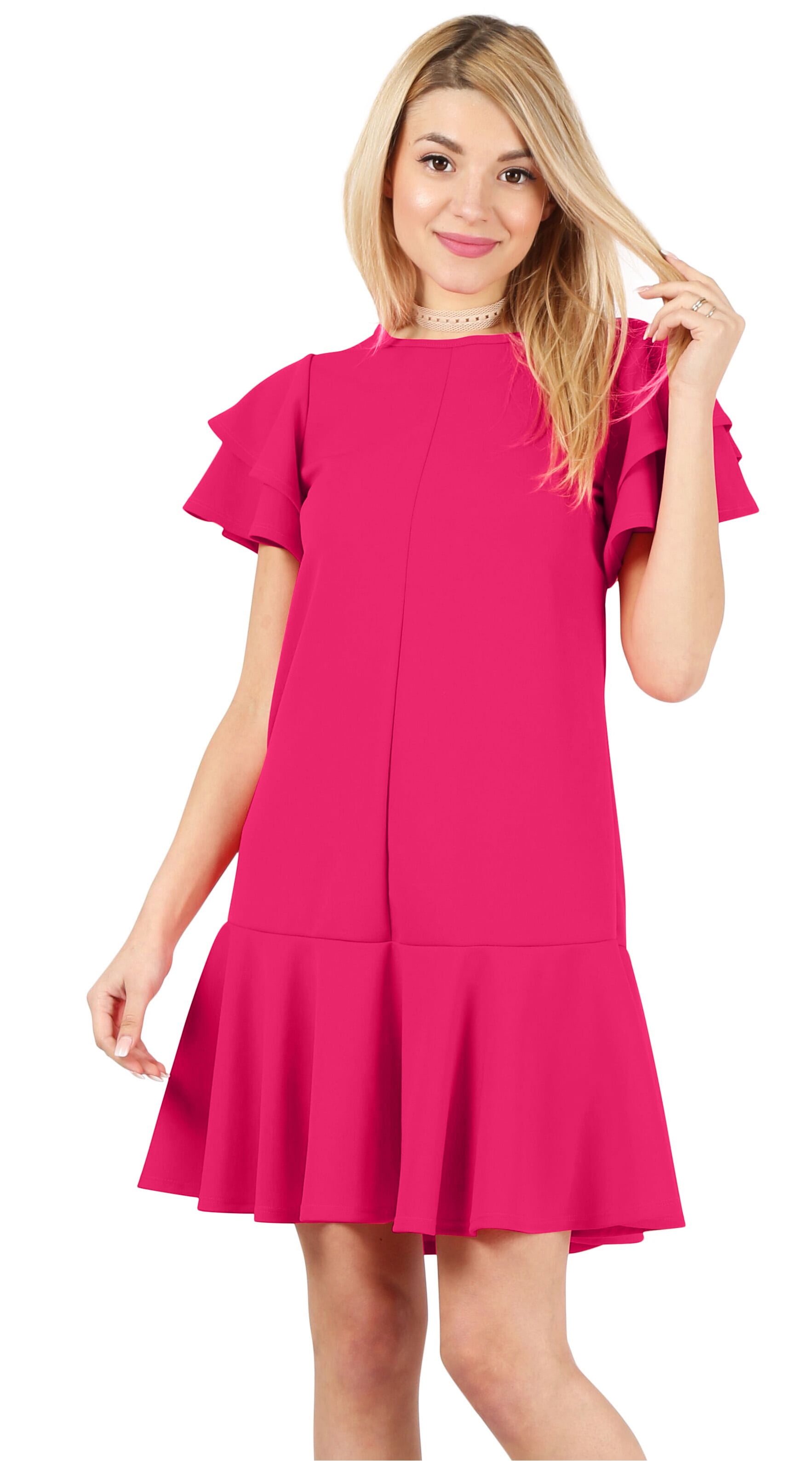 Simlu Womens Cocktail 34 And Short Sleeve Ruffle Hem Shift Dress Made In Usa