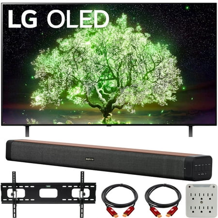 LG OLED65A1PUA 65 Inch A1 Series 4K HDR Smart TV with AI ThinQ (2021) Bundle with Deco Home 60W 2.0 Channel Soundbar, 37-70 inch TV Wall Mount Bracket Bundle and 6-Outlet Surge Adapter