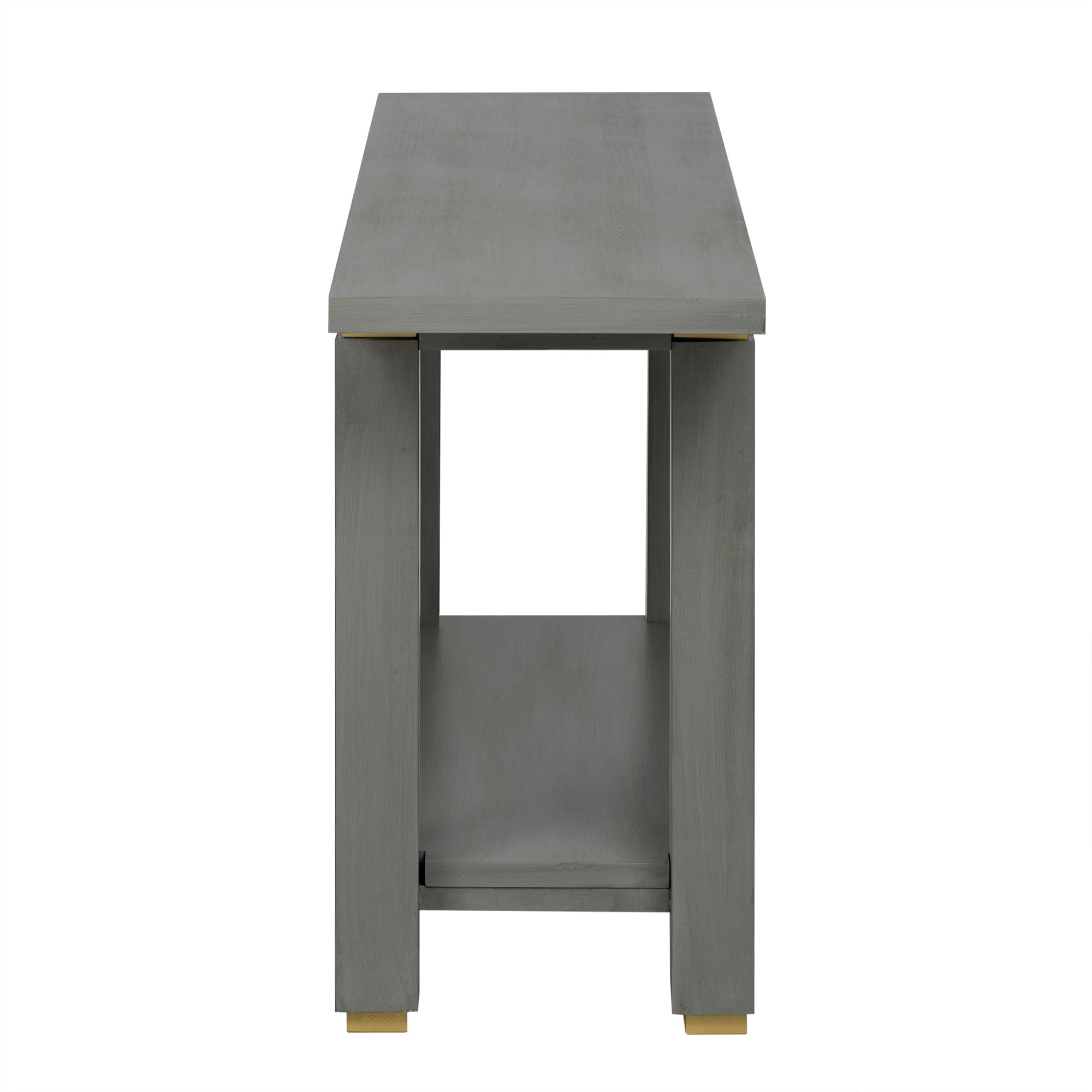 62.9" Modern Minimalist Console Table, Solid Wood Entryway Sofa Table with Metal Accents, Built-in Shelf, for Living Room, Hallway (Gray)