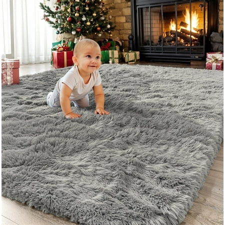 SANMADROLA Area Rug for Bedroom,6.5'X7.5',Fluffy Shag Rug for Living Room,Furry Carpet for Kids Room,Shaggy Throw Rug for Nursery Room,Fuzzy Plush Rug,Gray Carpet,Rectangle, Room Decor for Baby