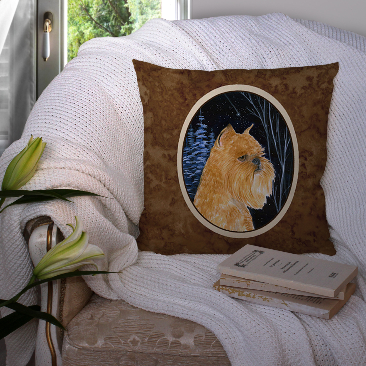 Carolines Treasures SS8362PW1414 Starry Night Brussels Griffon Fabric Decorative Pillow, 14Hx14W, multicolor