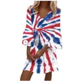 thumbnail image 2 of Summer Savings Clearance! Edvintorg 4Th Of July Womens Dresses Plus Size Women's Clothes Fashion Casual V-Neck Print 3/4 Sleeve Fold Mini Dress Festival Outfits, 2 of 5
