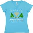 thumbnail image 3 of Inktastic Happy Chrismukkah Sweater Style with Menorah and Trees Women's V-Neck T-Shirt, 3 of 5