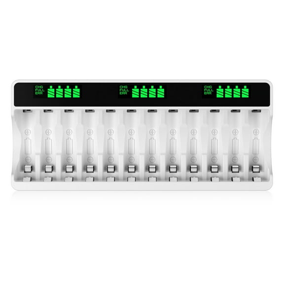 HiQuick 12 Slots LCD Battery Charger for AA & AAA Rechargeable Batteries &Type C