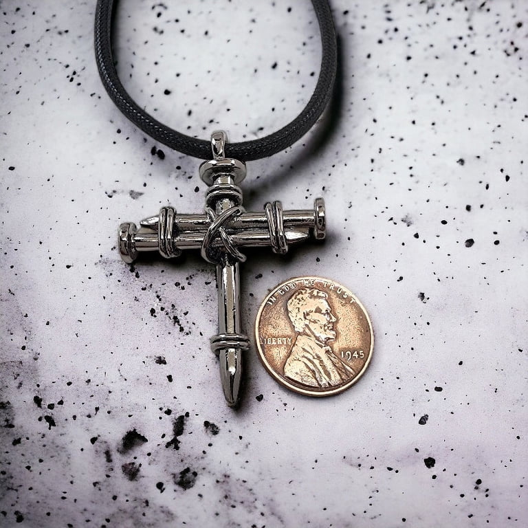 FORGIVEN JEWELRY Antique Nail Cross Necklace - Copper Finish Pewter, 1.25 X 0.75 Inch, 22" Black Cord, USA Made