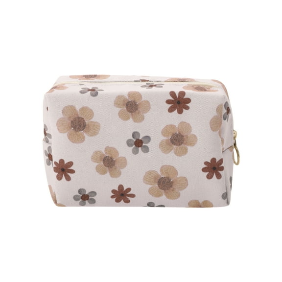 Unique Bargains 1 Pc Portable Print Makeup Bag White Coffee Color Polyester