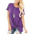 thumbnail image 3 of TEMOFON Women's Tops Short Sleeve Twist Knotted T Shirts Summer Holiday Fashion Purple Blouse Round Neck Loose Tunic Tops Size XL, 3 of 9