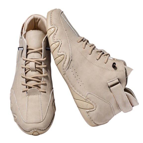 NexTorq Men's Casual Leather Fashion Sneakers Ankle Boots Slip On Non-Slip Breathable High Boots Hiking Shoes Men Beige 38